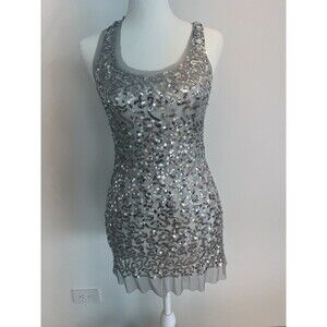 NWT Forever 21 sleeveless tank top tunic. Silver Ssequins dressy or casual. S